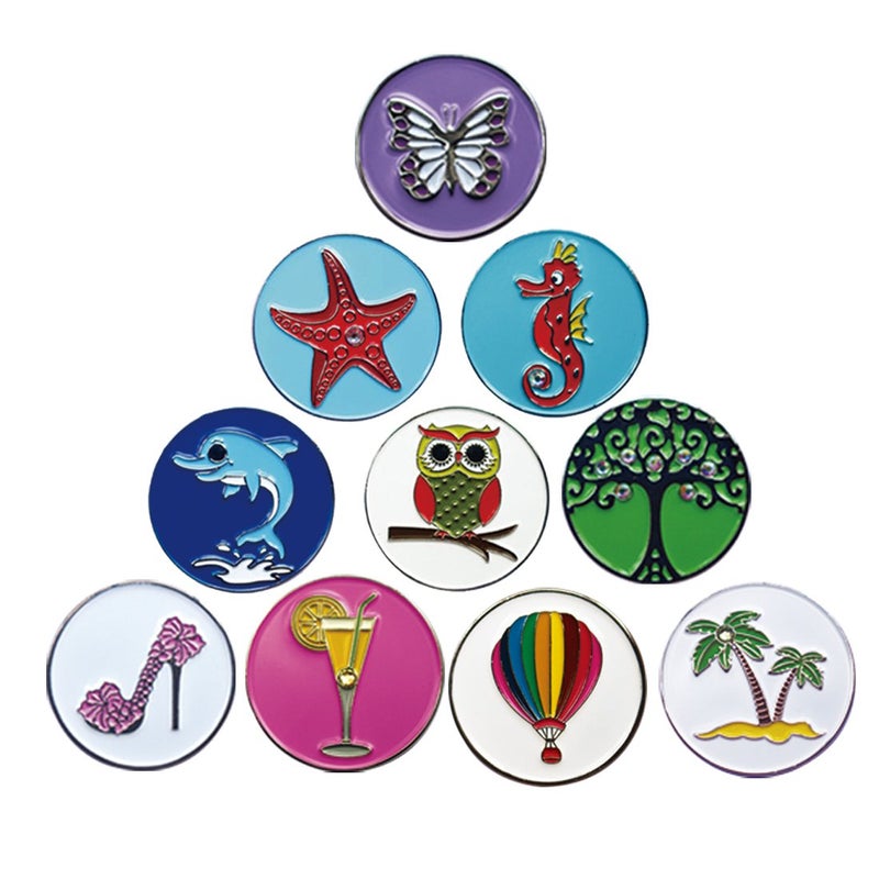 PINMEI Lot of 10 Golf Ball Markers Assorted Patterns - Soft Enamel Technique - Image 5