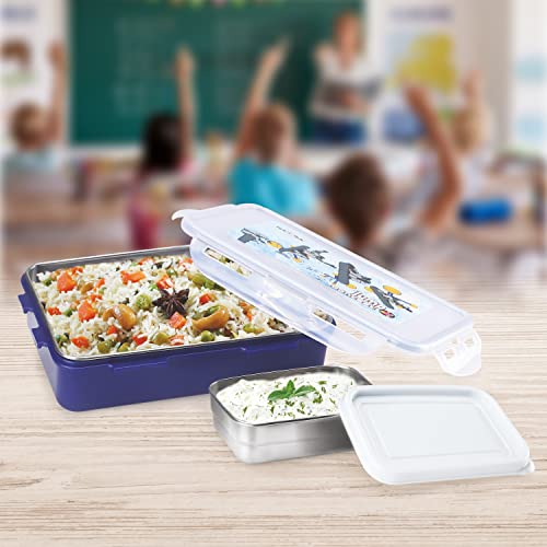 Nayasa Steel Super Lock - 800 ml, Stainless Steel Kids Lunch Boxes with Four Side Clip & Inside Removable Container with Airtight Lids, Light Weight, Easy to Carry, Ideal for Kids & Adults, Blue - Image 4