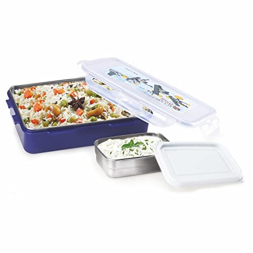 Nayasa Steel Super Lock - 800 ml, Stainless Steel Kids Lunch Boxes with Four Side Clip & Inside Removable Container with Airtight Lids, Light Weight, Easy to Carry, Ideal for Kids & Adults, Blue - Image 3