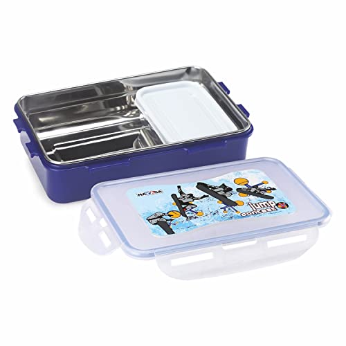 Nayasa Steel Super Lock - 800 ml, Stainless Steel Kids Lunch Boxes with Four Side Clip & Inside Removable Container with Airtight Lids, Light Weight, Easy to Carry, Ideal for Kids & Adults, Blue - Image 2