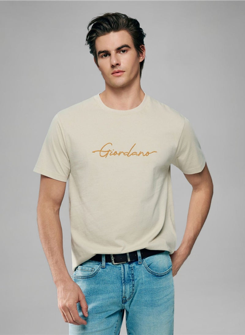 GIORDANO تي شيرت قطن بتصميم مميز للرجال بقصة ضيقة - Image 1
