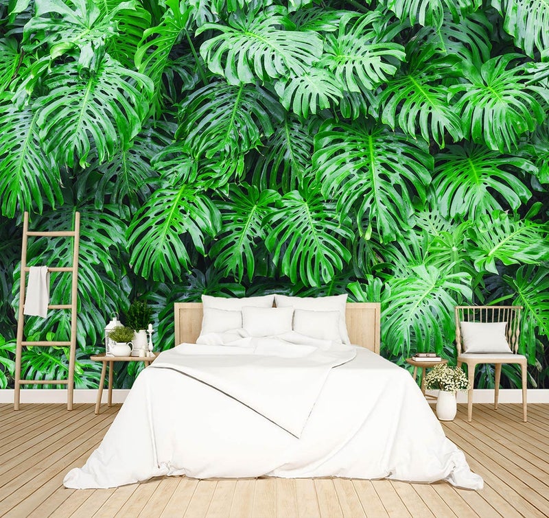 BZHXBZ BZHXBZ  Tropical Botanical 3D Wallpaper Bedroom Green Leaf Plant Monstera murals Aesthetic Room Decor Living Room tv Background Large Wall Mural  160x108 Not Peel and Stick 