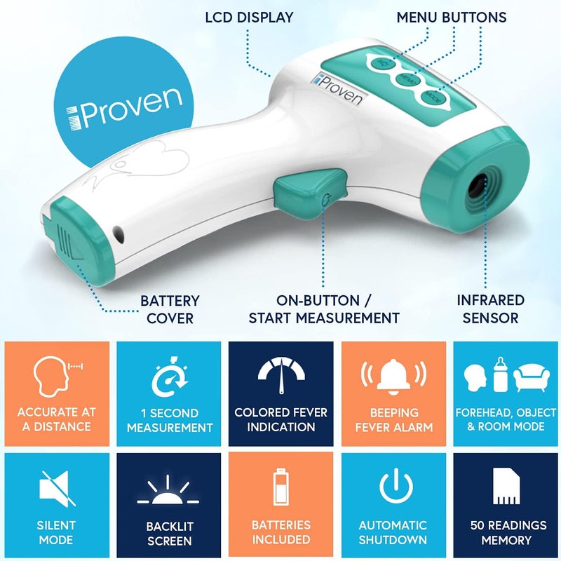 iProvn Infrared Forehead Thermometer for Adults and Infants, Touchless iProven Thermometer, 1sec Instant Accurate Readings, 3 in 1 Including Fever Alarm, Silent & Memory Mode - Image 2