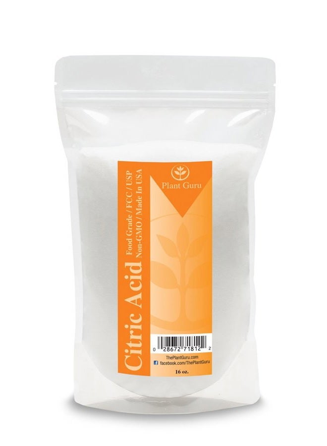 Plant Guru Citric Acid Powder 1 lb. 100% Pure Food Grade, Kosher, Non-GMO, for Cooking, Baking, Cleaning, Bath Bomb and Soap Making. - Image 1