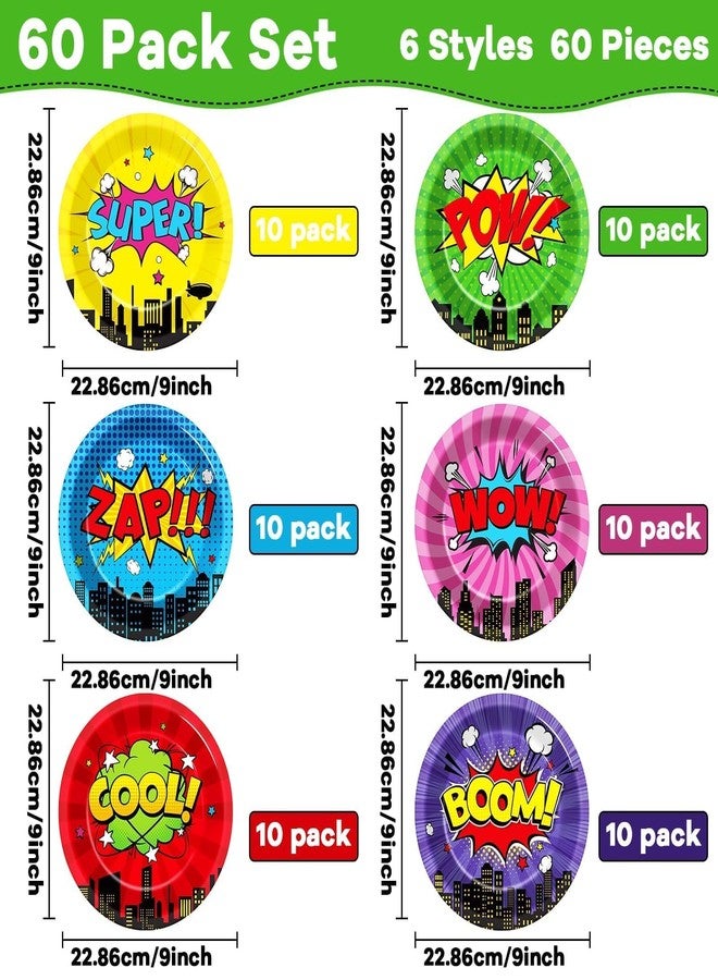 CHUNNIN 60 Pcs Super Theme Hero Party Plates for Birthday Party Decorations 9in Super Theme Hero Paper Plates Disposable Colorful Paper Plate for Kids Home Birthday Event Supplies - Image 3