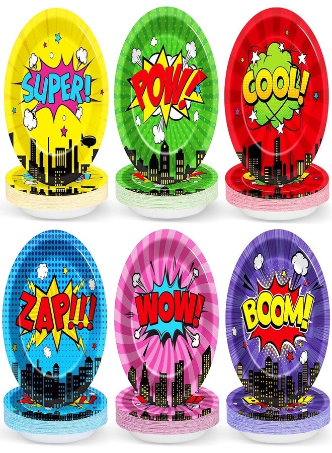 CHUNNIN 60 Pcs Super Theme Hero Party Plates for Birthday Party Decorations 9in Super Theme Hero Paper Plates Disposable Colorful Paper Plate for Kids Home Birthday Event Supplies - Image 1