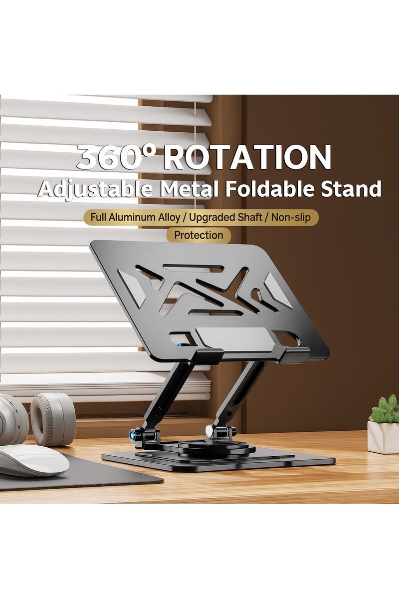 Premium Carbon Steel Tablet Stand – Pearl Black / Moon White, 360° Rotatable, Foldable & Lightweight, Fits 8–11” Devices - Image 1