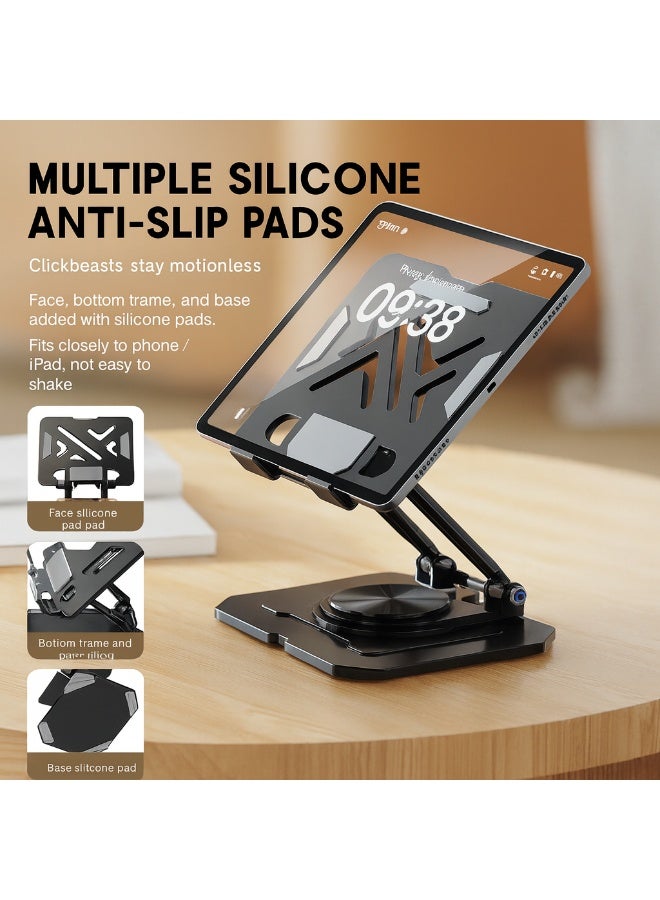 Premium Carbon Steel Tablet Stand – Pearl Black / Moon White, 360° Rotatable, Foldable & Lightweight, Fits 8–11” Devices - Image 3