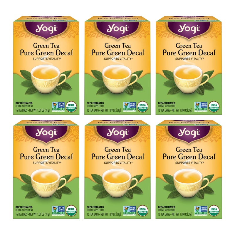 Yogi Tea - Green Tea Pure Green Decaf (6 Pack) - Supports Vitality - 96 Tea Bags - Image 1