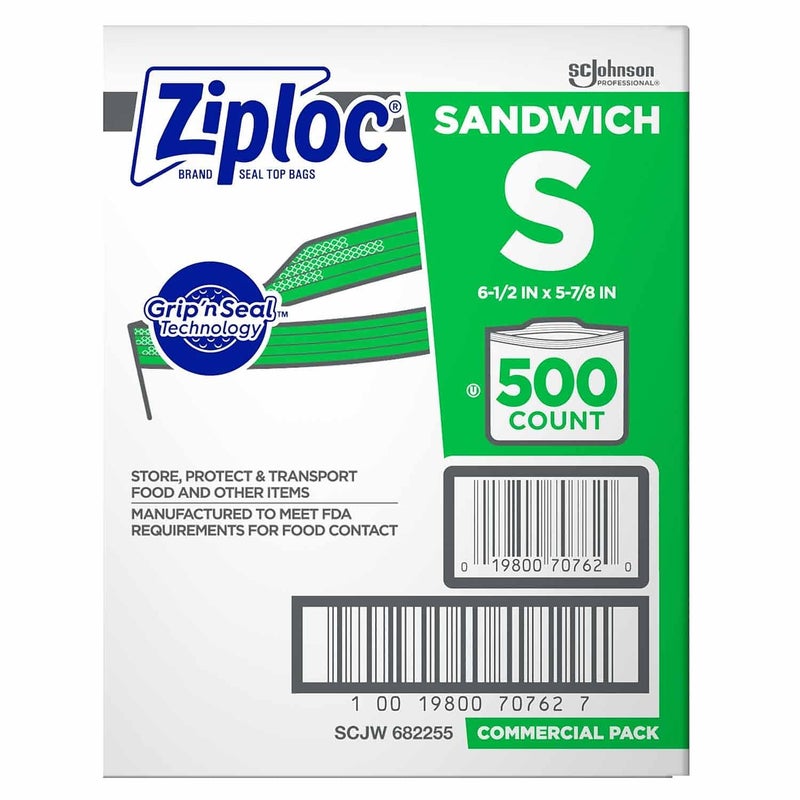 Ziploc 682255 Resealable Sandwich Bags, 1.2mil, 6 1/2 x 6, Clear, Box of 500 - Image 2