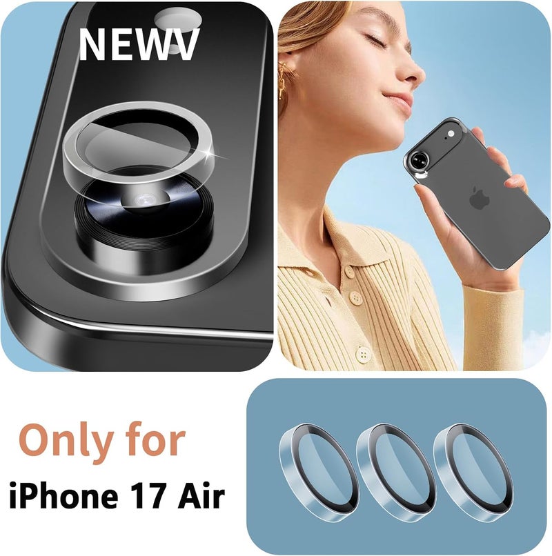 KEKBOXQ 2 Pack Camera Lens Protector for iPhone 17 Air,iPhone Air Tempered Glass Lens Screen Protector Camera Cover Metal Individual Ring for 17 Air 5G 2025,Clear - Image 5