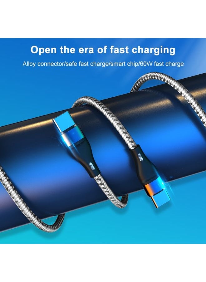 ADC - ADC-004 USB-C / Type-C to USB-C / Type-C PD Fast Charging Weave Data Cable, Length:1m(Silver) - Image 1