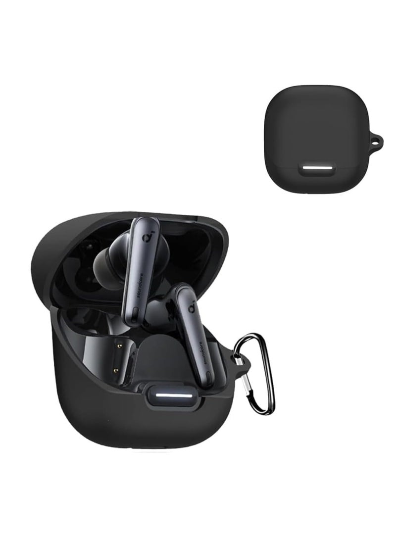 Silicone Case for Anker Soundcore Liberty 4 NC, Protective Cover with Carabiner (Black) - Image 4