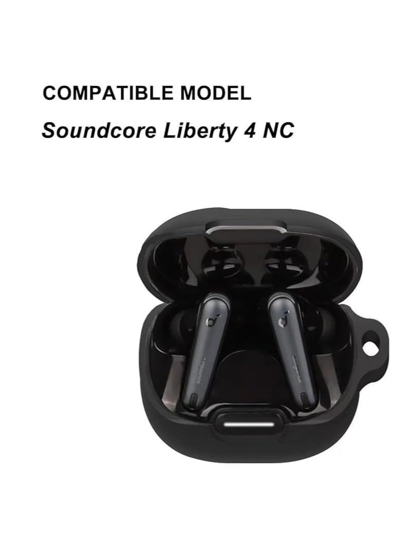 Silicone Case for Anker Soundcore Liberty 4 NC, Protective Cover with Carabiner (Black) - Image 3
