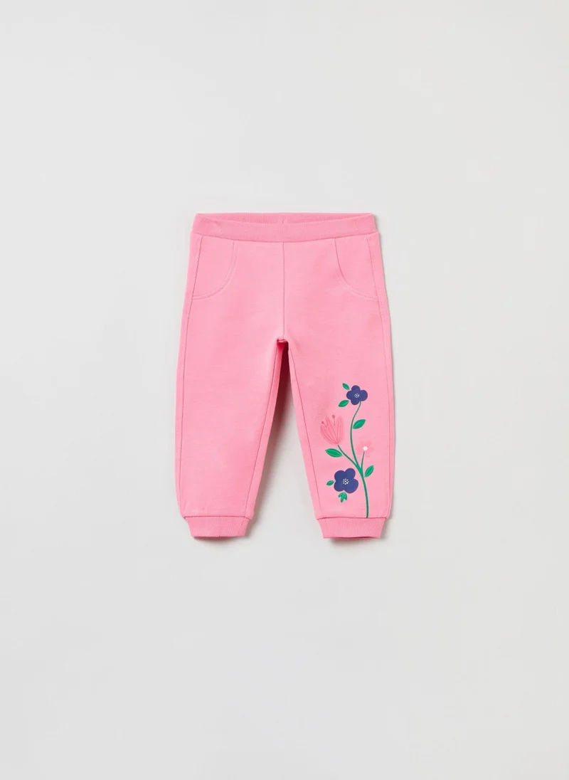 او في اس Stretch Cotton Joggers With Floral Print