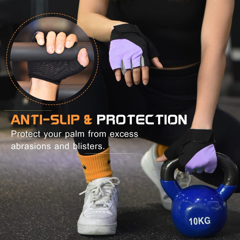 sunnex Workout Gloves for Women - Breathable Weight Lifting Gloves with Non-Slip Silicone Padding, Fingerless Gym Gloves for Cycling, Rowing, Pull Ups & Training (4 Sizes) - Image 5
