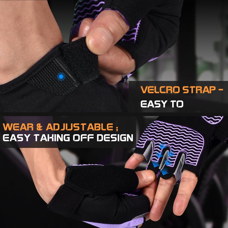 sunnex Workout Gloves for Women - Breathable Weight Lifting Gloves with Non-Slip Silicone Padding, Fingerless Gym Gloves for Cycling, Rowing, Pull Ups & Training (4 Sizes) - Image 4
