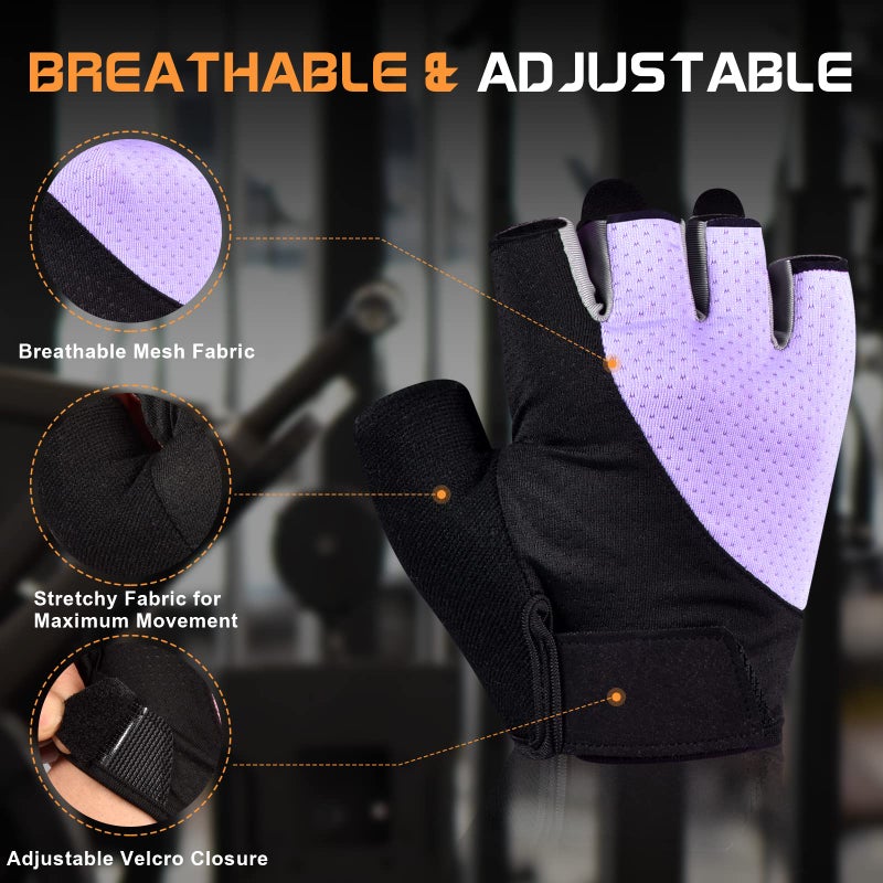 sunnex Workout Gloves for Women - Breathable Weight Lifting Gloves with Non-Slip Silicone Padding, Fingerless Gym Gloves for Cycling, Rowing, Pull Ups & Training (4 Sizes) - Image 3