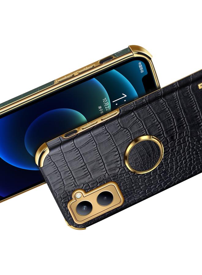 اس-توب جراب لهاتف Realme C33 بتصميم جلد التمساح 6D مطلي بالكهرباء مع حامل - Image 4