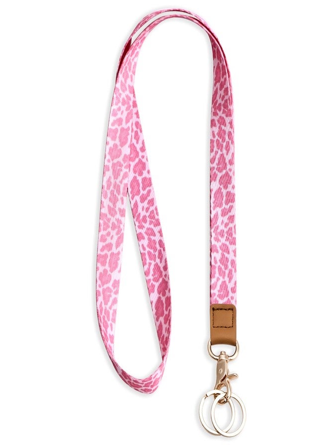Knagsfa Badge Lanyards Neck Strap Leather with Dual Keyrings Metal Hook for ID Badges Keys, Long Cute Lanyard Keychain for Women Men Girls Boy, Hot Pink Leopard - Image 1