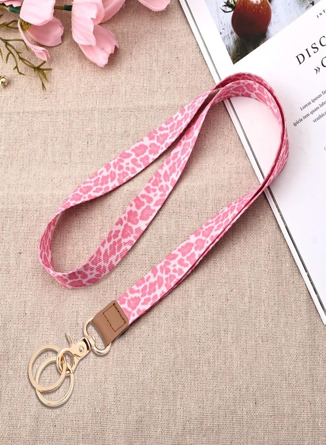 Knagsfa Badge Lanyards Neck Strap Leather with Dual Keyrings Metal Hook for ID Badges Keys, Long Cute Lanyard Keychain for Women Men Girls Boy, Hot Pink Leopard - Image 5