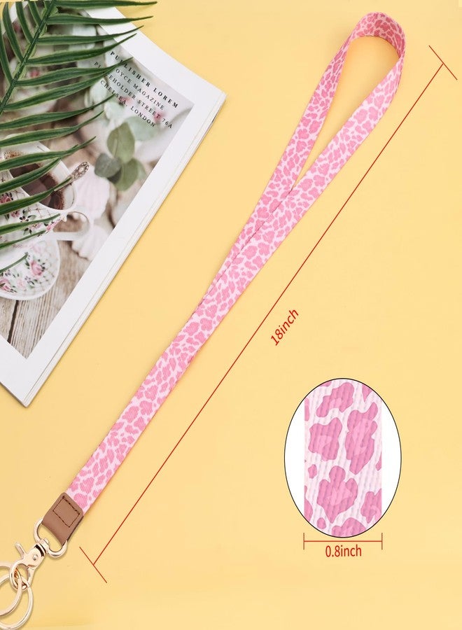 Knagsfa Badge Lanyards Neck Strap Leather with Dual Keyrings Metal Hook for ID Badges Keys, Long Cute Lanyard Keychain for Women Men Girls Boy, Hot Pink Leopard - Image 2