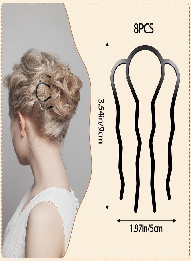 SMLBJUTE Metal Hair Side Combs Set, Hair Fork Clip Hair Pins for Buns U Shape Hair Combs for Vintage Hairstyle Women Hair Styling Tool (8 Pcs Black) - Image 2