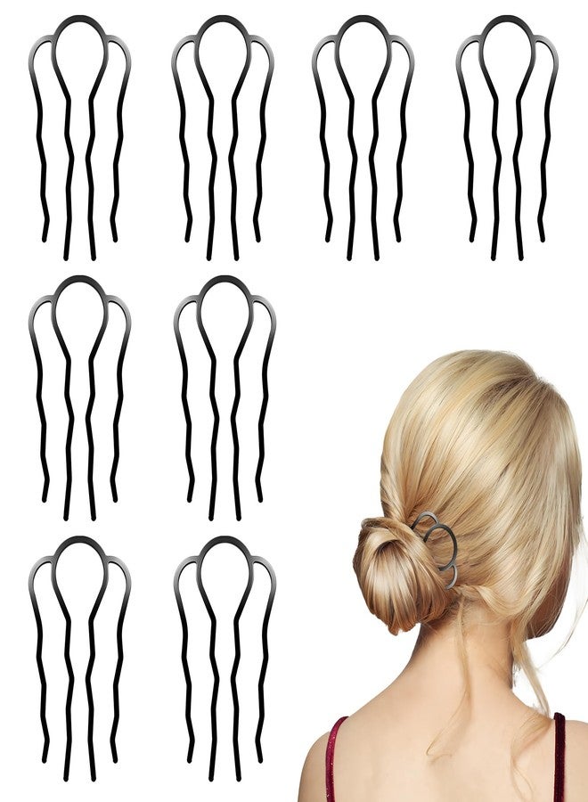 SMLBJUTE Metal Hair Side Combs Set, Hair Fork Clip Hair Pins for Buns U Shape Hair Combs for Vintage Hairstyle Women Hair Styling Tool (8 Pcs Black) - Image 1