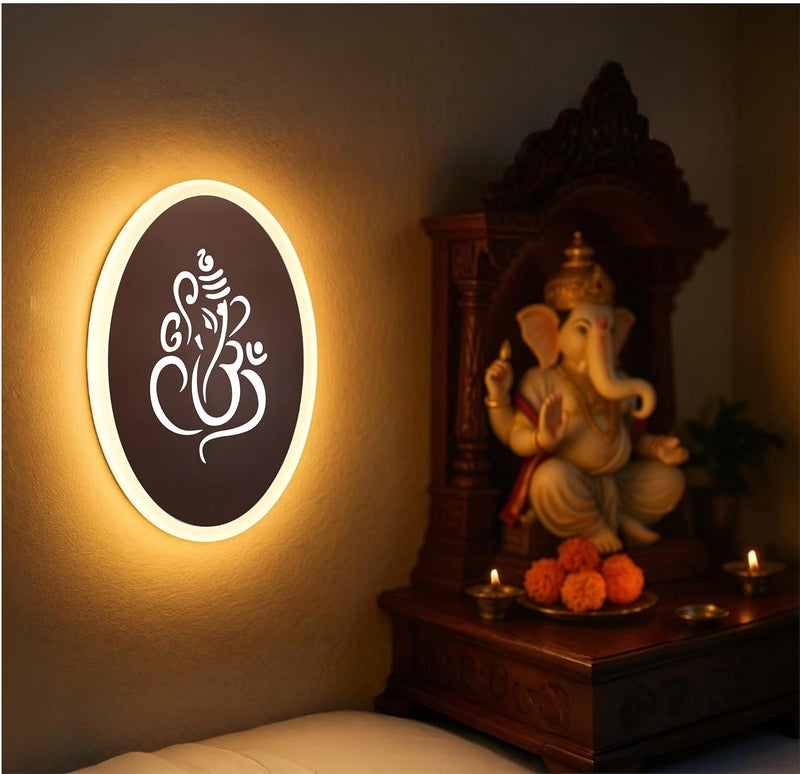Lamp master Ganpati LED Wall Light - Rose Gold & Frosted Acrylic | 23cm | Warm White | Ideal for Temple, Living Room, Bedroom, Pooja Room, Mandir, Shops, Hotel (Oval - Ganesh - Rose Gold - P2) - Image 2