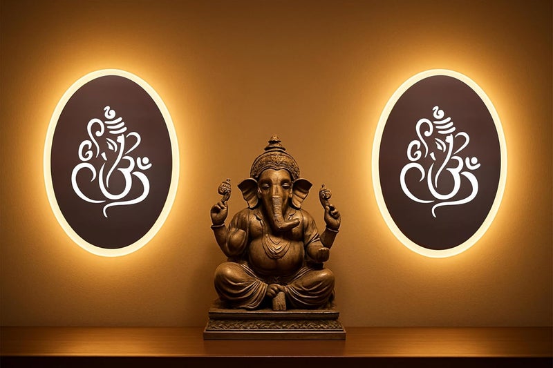 Lamp master Ganpati LED Wall Light - Rose Gold & Frosted Acrylic | 23cm | Warm White | Ideal for Temple, Living Room, Bedroom, Pooja Room, Mandir, Shops, Hotel (Oval - Ganesh - Rose Gold - P2) - Image 1
