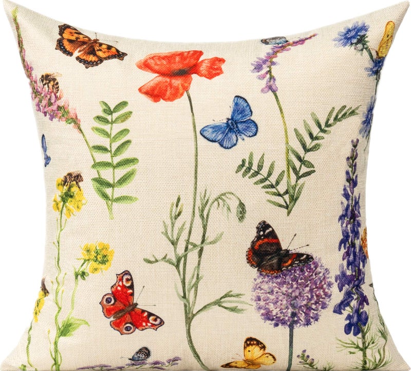 All Smiles Outdoor Patio Throw Pillow Covers 18x18 Set of 4 Spring Summer Garden Flowers Farmhouse DÃ©cor Outside Furniture Bench Chair Decorative Cushion Cases for Swing Deep Seat Bed Couch Sofa - Image 3