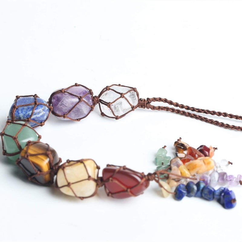 weryerker Handmade Crystal Window Car Hanging Ornaments 7 Chakra Home Decoration Feng Shui Ornament Yoga Meditation Car Decoration Tumbled Palm Stones - Image 3