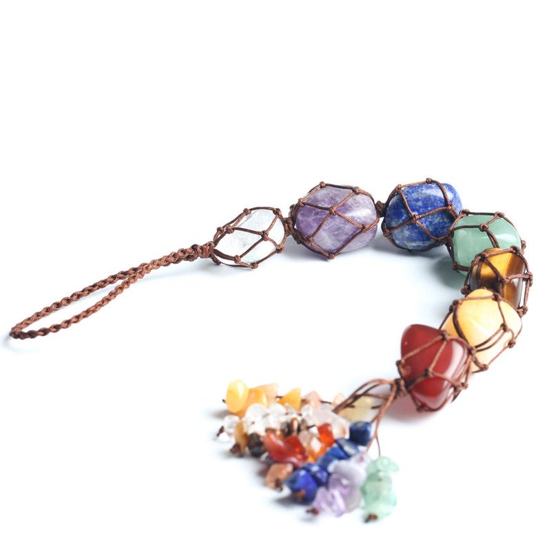 weryerker Handmade Crystal Window Car Hanging Ornaments 7 Chakra Home Decoration Feng Shui Ornament Yoga Meditation Car Decoration Tumbled Palm Stones - Image 2