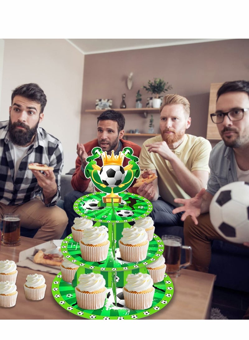 Excefore Soccer Themed Birthday Party Supplies, World Cup 2022, Decorations, 3 Tier Cardboard Cupcake Stand, Cake Topper Sports Theme Supplies for Teenagers  - Image 3