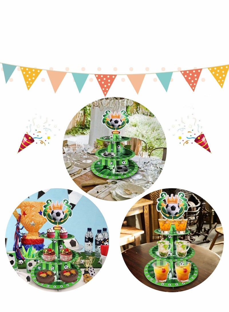 Excefore Soccer Themed Birthday Party Supplies, World Cup 2022, Decorations, 3 Tier Cardboard Cupcake Stand, Cake Topper Sports Theme Supplies for Teenagers  - Image 5