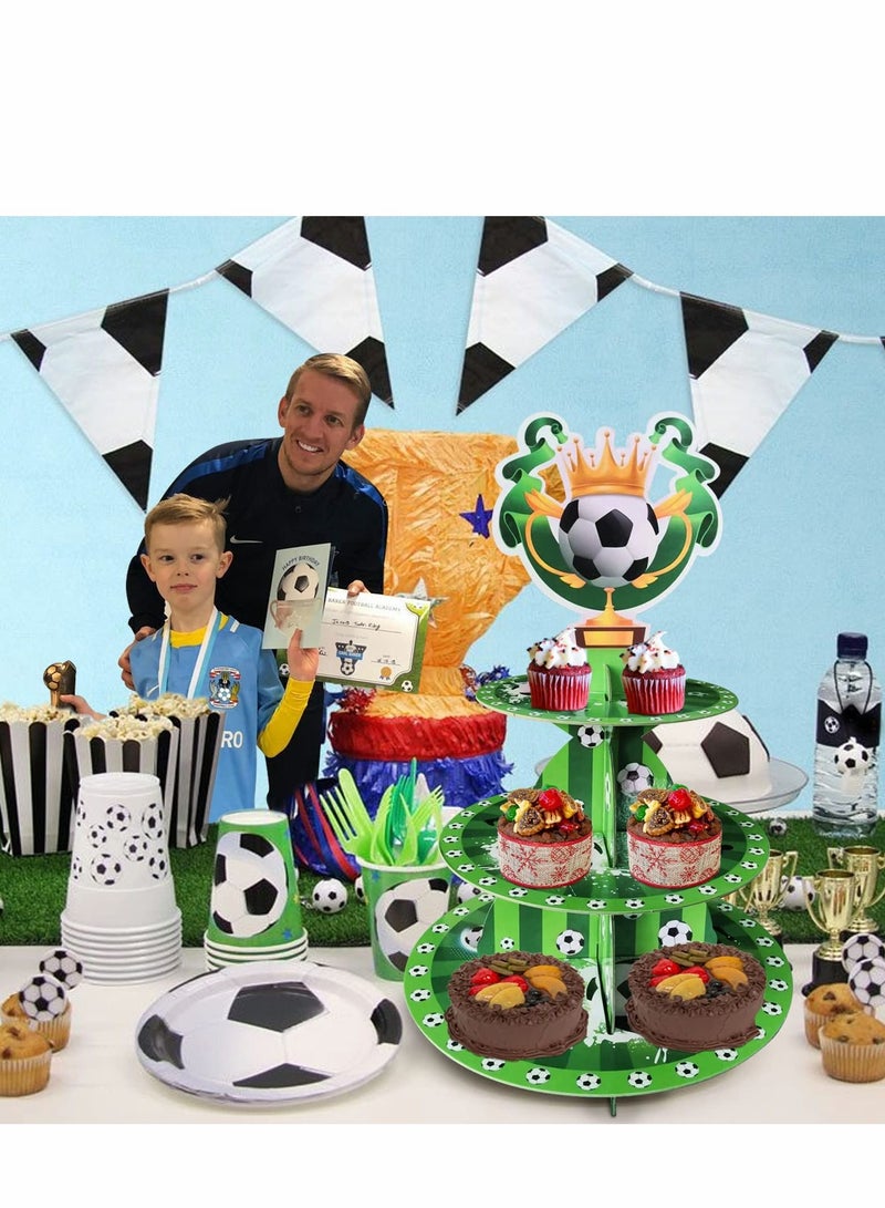 Excefore Soccer Themed Birthday Party Supplies, World Cup 2022, Decorations, 3 Tier Cardboard Cupcake Stand, Cake Topper Sports Theme Supplies for Teenagers  - Image 2