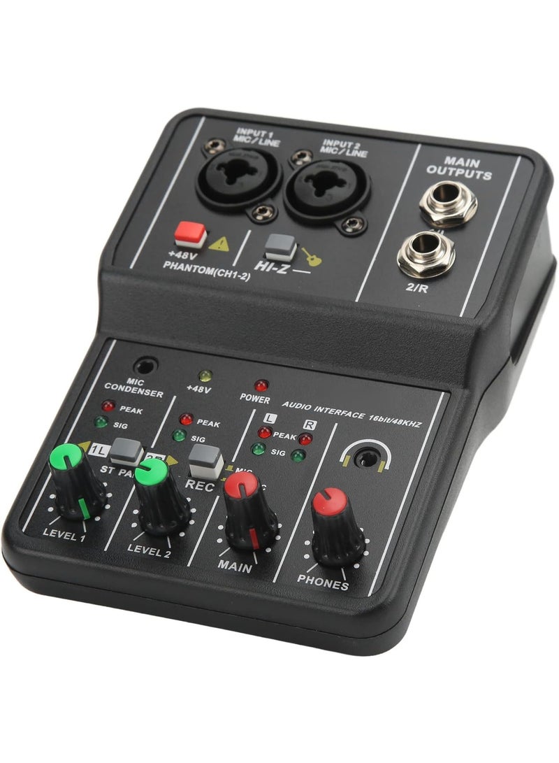 Sorandy Mini 2 Channels Audio Line Mixer USB 48V Compact Sound Mixing Console for Small Clubs Bars As Guitars Bass Keyboards Mixer for Studio Music Recording Home Internet Karaoke - Image 1
