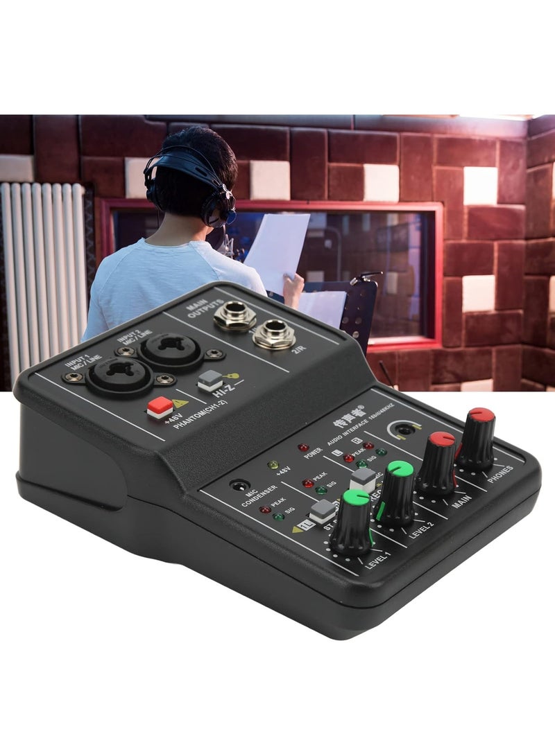 Sorandy Mini 2 Channels Audio Line Mixer USB 48V Compact Sound Mixing Console for Small Clubs Bars As Guitars Bass Keyboards Mixer for Studio Music Recording Home Internet Karaoke - Image 3