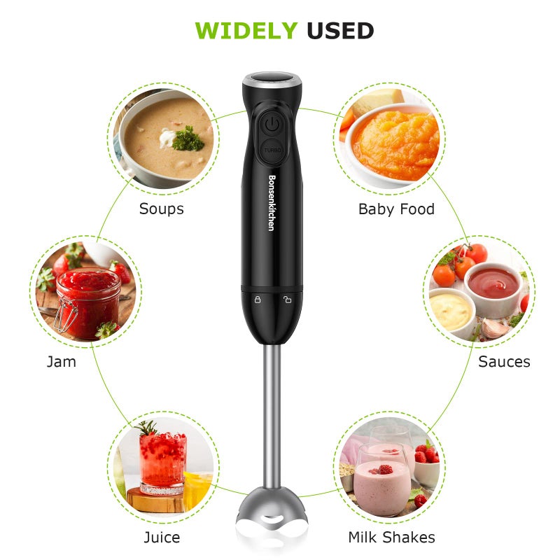 Bonsenkitchen Hand Blender, 12 Speeds Immersion Blender Handheld, Stick Blender Electric with Stainless Steel Blade for Making Baby Food, Soups, Sauce, HB3201 (Black) - Image 2