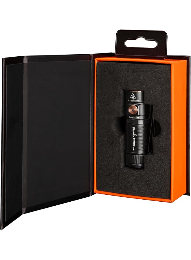 fenix E18R V2.0 Black Special Edition Rechargeable Mini EDC Torch 1200 Lumens 146m 200 Hrs Max Magnetic Tail Cap Bi Directional Body Clip 1 Lumen Moonlight Mode USB C IP68 - Image 1