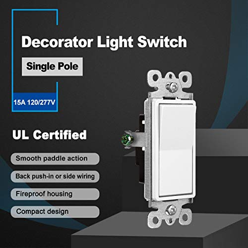 CML Hardware (50 Pack) CML Decorator Wall Light Switch, Single Pole Switch, 15A 120/277V, 3-Year Warranty, White - Image 2