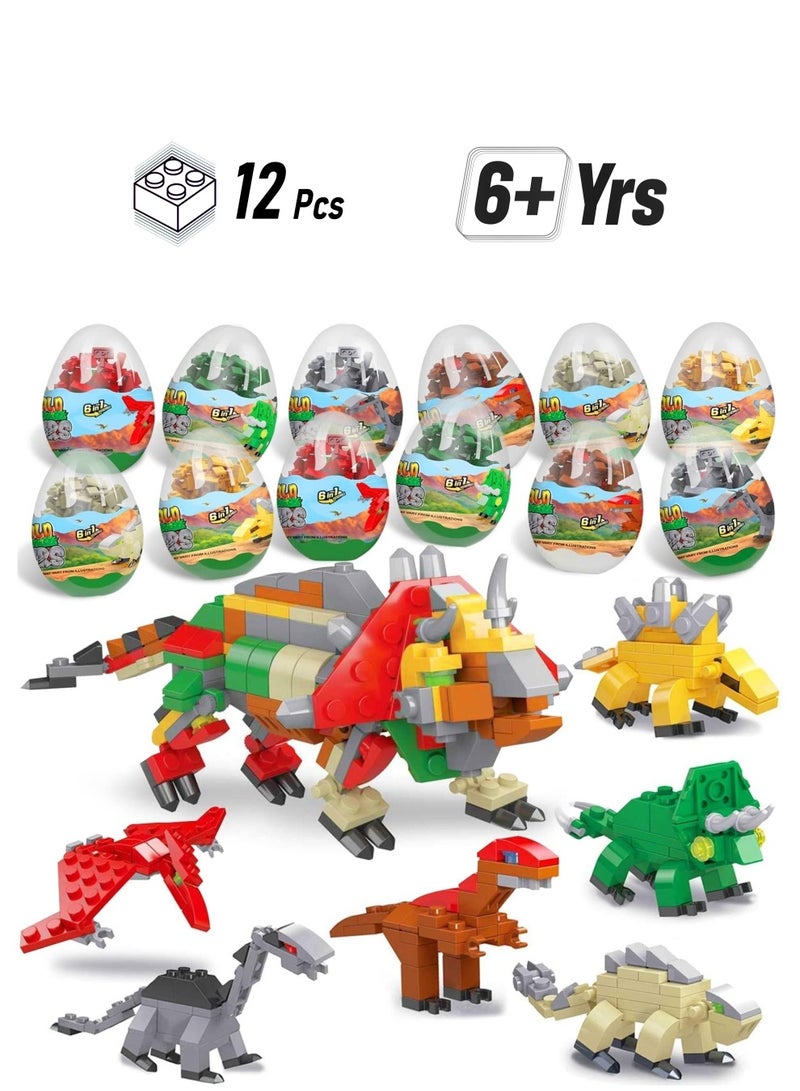 واي آند دي Gacha Series Dinosaur Basket Filler Children's Enlightenment Fit Assembled Small Particle Building Blocks Surprise Egg Hunting Party Toy Gift (12 Pack) - Image 1