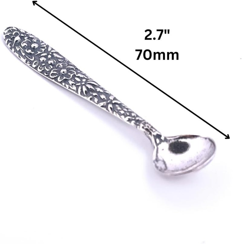 APOLEEA 925 Sterling Silver Small Salt Spoon - Premium Quality 2.7" Polished Round Bowl Mustard Spoon - Beautiful Flower Designed Handle - Gift for Culinary Enthusiasts - Image 3