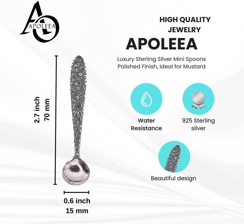 APOLEEA 925 Sterling Silver Small Salt Spoon - Premium Quality 2.7" Polished Round Bowl Mustard Spoon - Beautiful Flower Designed Handle - Gift for Culinary Enthusiasts - Image 2