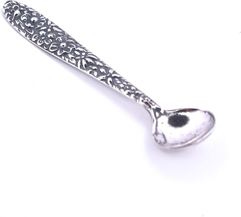 APOLEEA 925 Sterling Silver Small Salt Spoon - Premium Quality 2.7" Polished Round Bowl Mustard Spoon - Beautiful Flower Designed Handle - Gift for Culinary Enthusiasts - Image 1