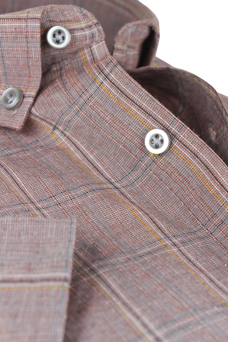 Varetta Men's Hazelnut Shell Color Short Sleeve Checked Pocket Cotton Shirt