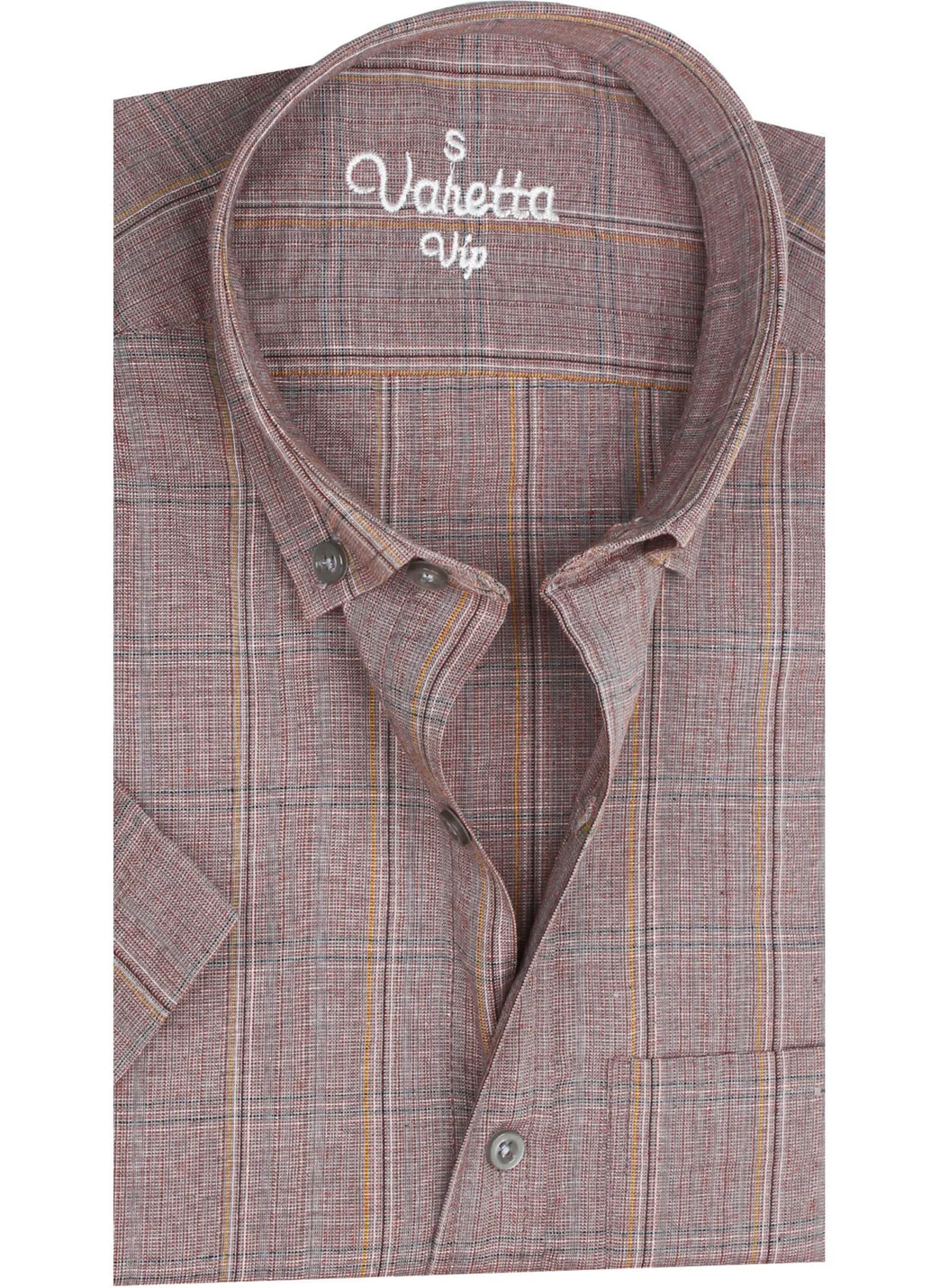 Varetta Men's Hazelnut Shell Color Short Sleeve Checked Pocket Cotton Shirt