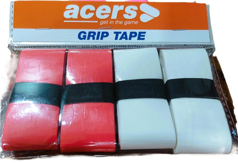acers Store Racket Grip Pack of 4 PU Material(Rubber) Badminton/Squash/Tennis (Pack of 2 Red 2 White) - Image 1