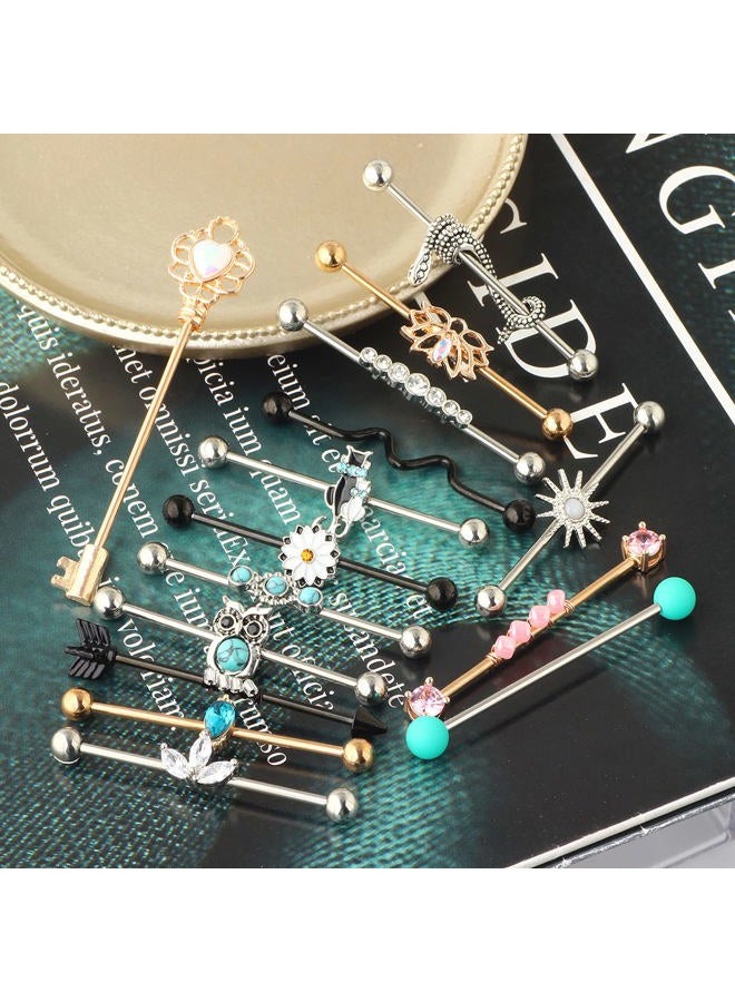 Suotarn 14G Industrial Barbell Earring Cartilage Stainless Steel 38mm 1 1/2 inch Industrial Piercing Bar Body Piercing Jewelry for Women Men, Metal, agate - Image 2