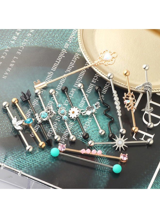 Suotarn 14G Industrial Barbell Earring Cartilage Stainless Steel 38mm 1 1/2 inch Industrial Piercing Bar Body Piercing Jewelry for Women Men, Metal, agate - Image 3